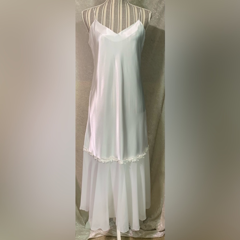VTG Intimo Amore Bridal White Satin & Sheer Mesh Long Maxi Slip Dress size M